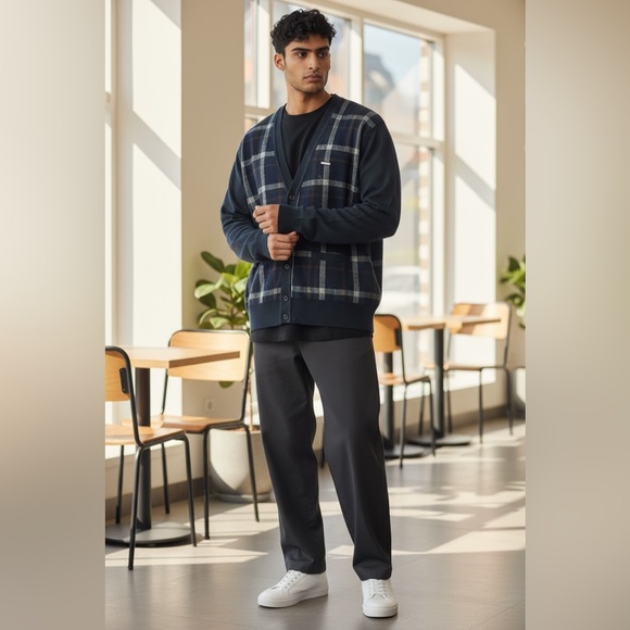 Balenciaga Men’s Golf Plaid Wool Cardigan- Paris - Picture 14 of 14